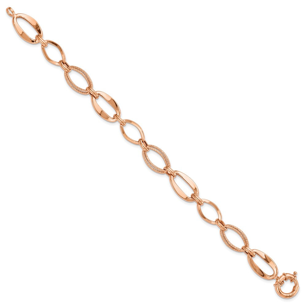 10K Rose Gold Polished and Textured Link Bracelet