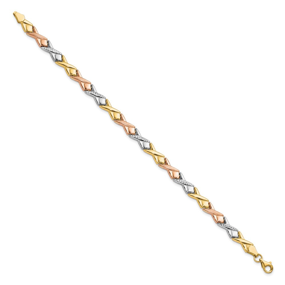 10K Tri-color Polished / Brushed and Diamond-cut Bracelet