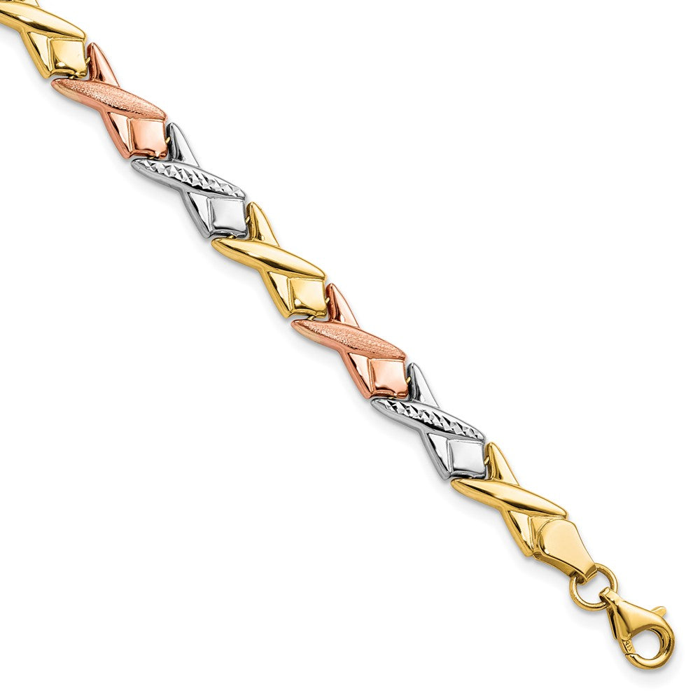 10K Tri-color Polished / Brushed and Diamond-cut Bracelet