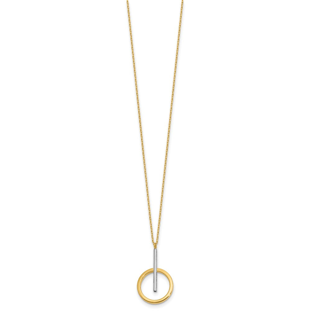 10K with White Rhodium Polished Bar with Circle Pendant Necklace