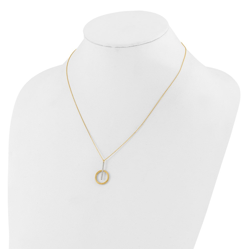 10K with White Rhodium Polished Bar with Circle Pendant Necklace