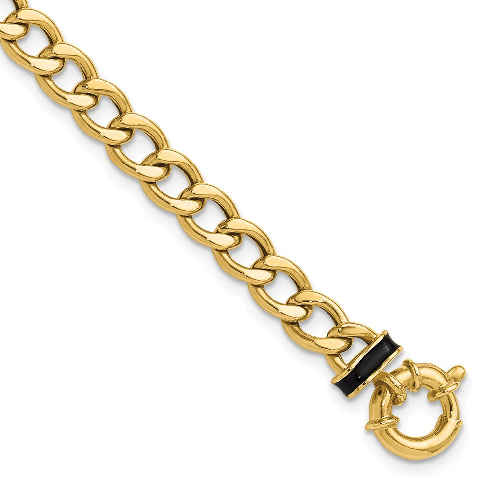 10K Polished with Black Enamel Flat Oval Link with 1in ext. Bracelet
