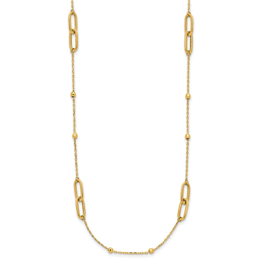 10K Polished and Dia-cut Fancy Link with Beads with 2in ext. Necklace