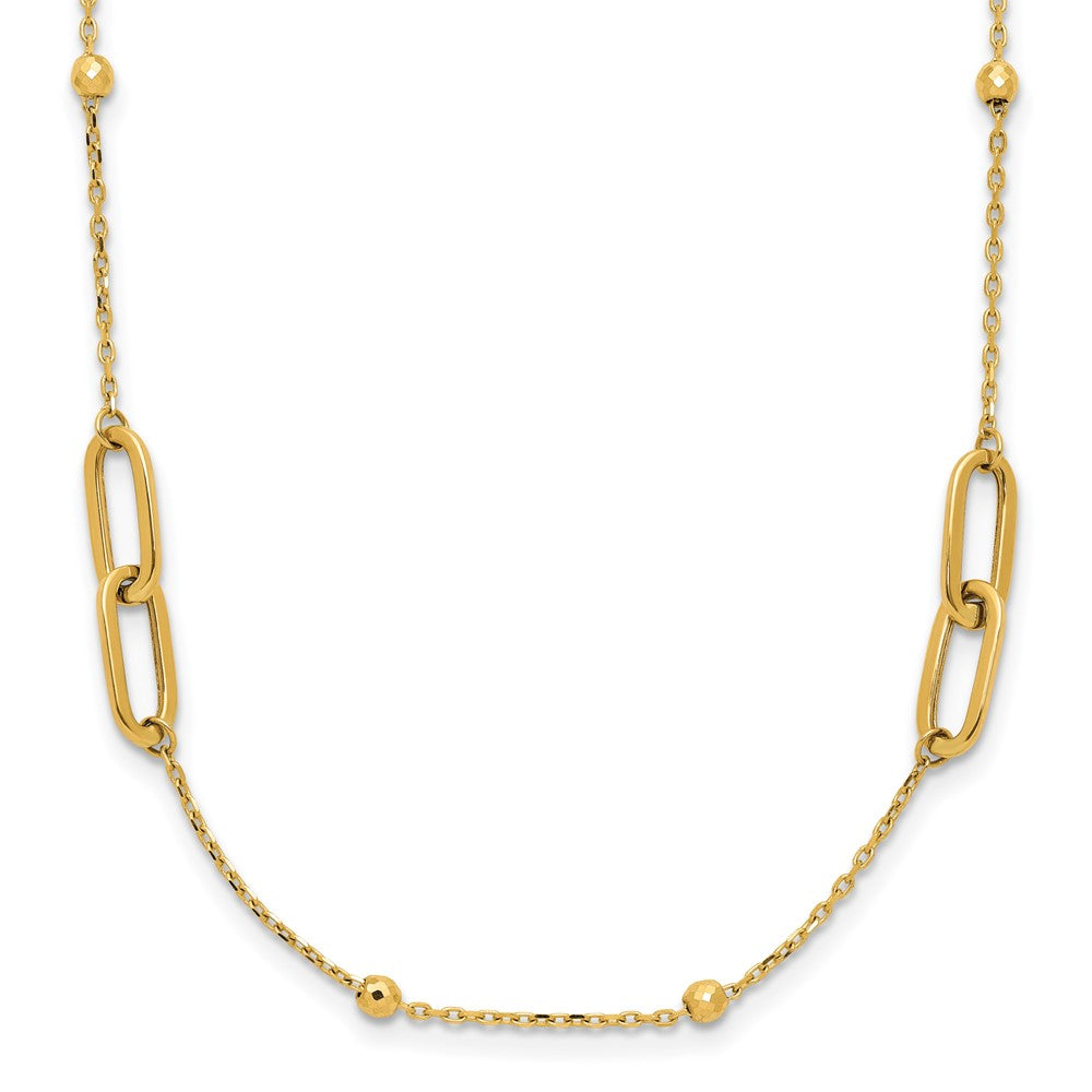 10K Polished and Dia-cut Fancy Link with Beads with 2in ext. Necklace