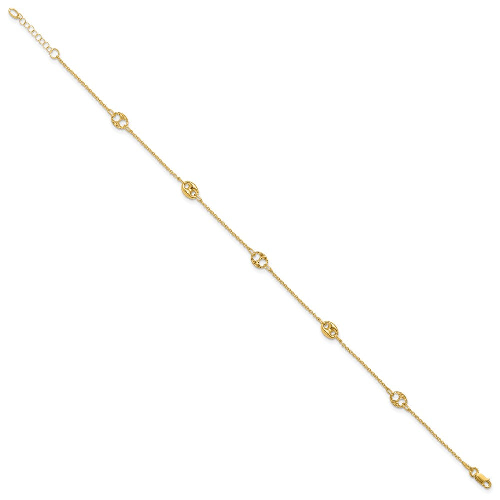 10K Polished and Textured Fancy 10in Plus 1in ext. Anklet