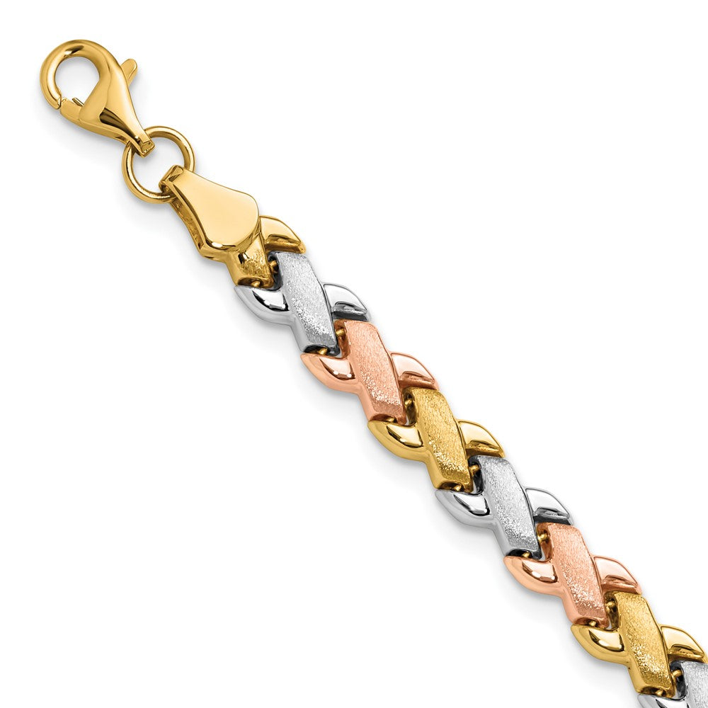 10K Two-tone with Wht Rhodium Polished/Satin Fancy Link Bracelet