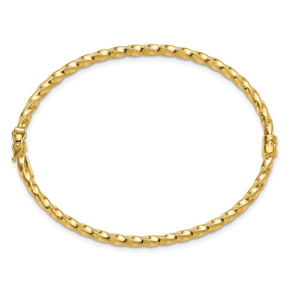 10K Polished/Textured and Twisted Hinged Bangle