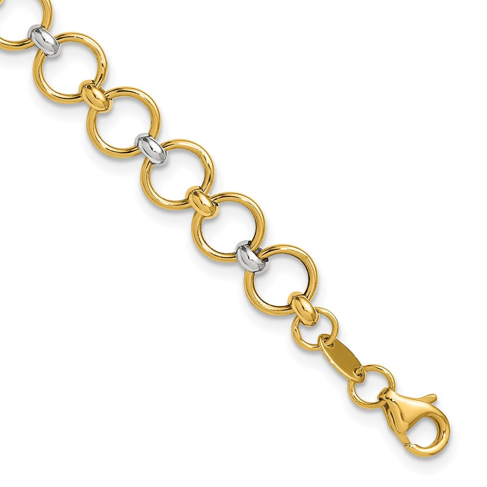 10K with White Rhodium Polished Fancy Circle Link Bracelet