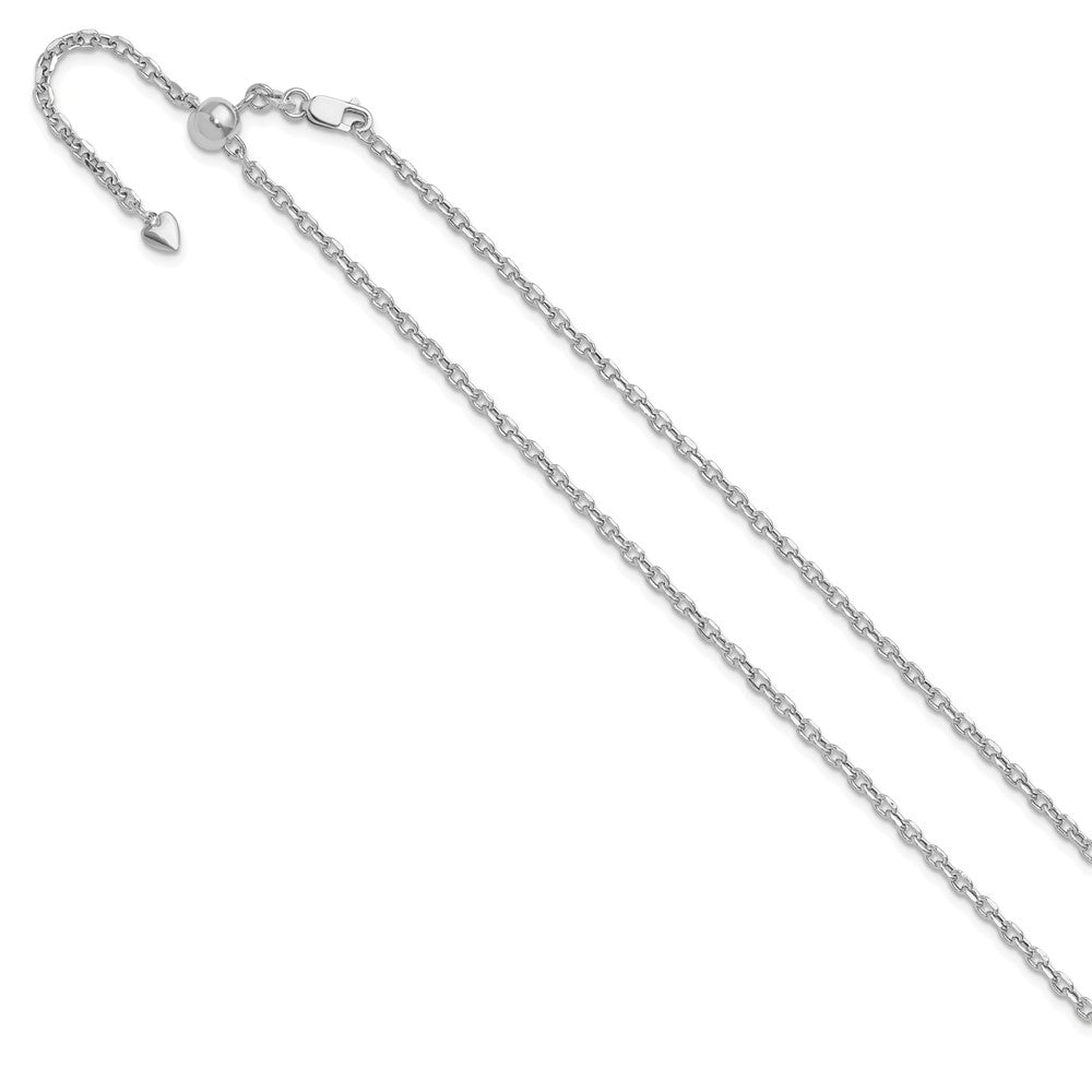 14K White Gold Adjustable 2.5mm Semi-Solid Diamond-cut Cable Chain