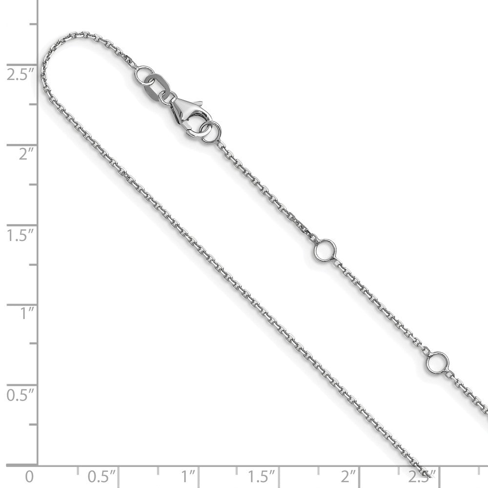 14K White Gold 1.1mm Diamond-cut Square Cable 2in+2in Adjustable Chain