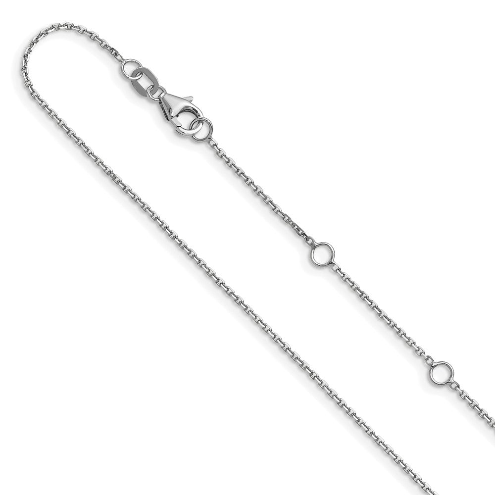 14K White Gold 1.1mm Diamond-cut Square Cable 2in+2in Adjustable Chain