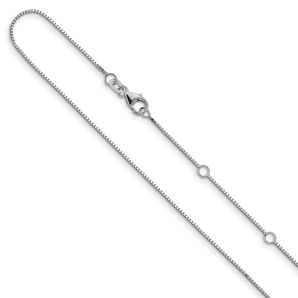 14K White Gold .85mm Box 1in+1in Adjustable Chain