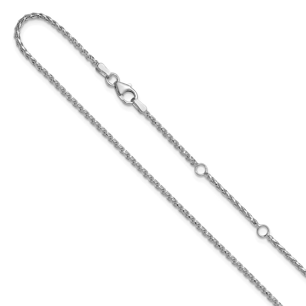 14K White Gold 1.65mm Diamond-cut Open Franco 1in+1in Adjustable Chain