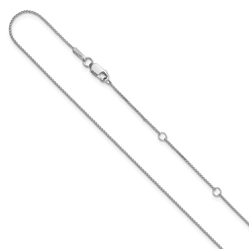 14K White Gold .85mm Diamond-cut Spiga 1in+1in Adjustable Chain