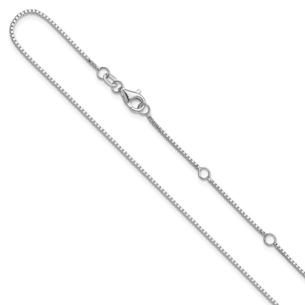 14K White Gold 1.05mm Box 1in+1in Adjustable Chain