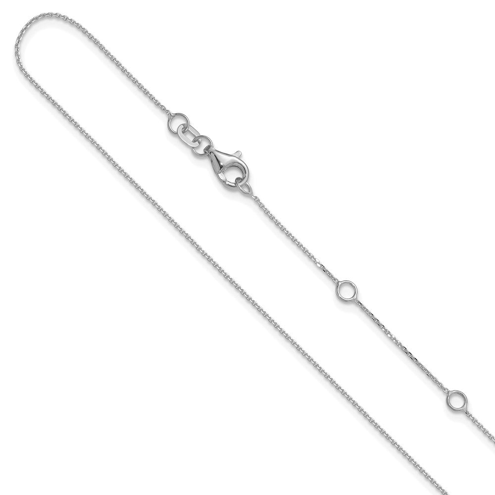 14K White Gold .85mm Diamond-cut Square Cable 1in+1in Adjustable Chain