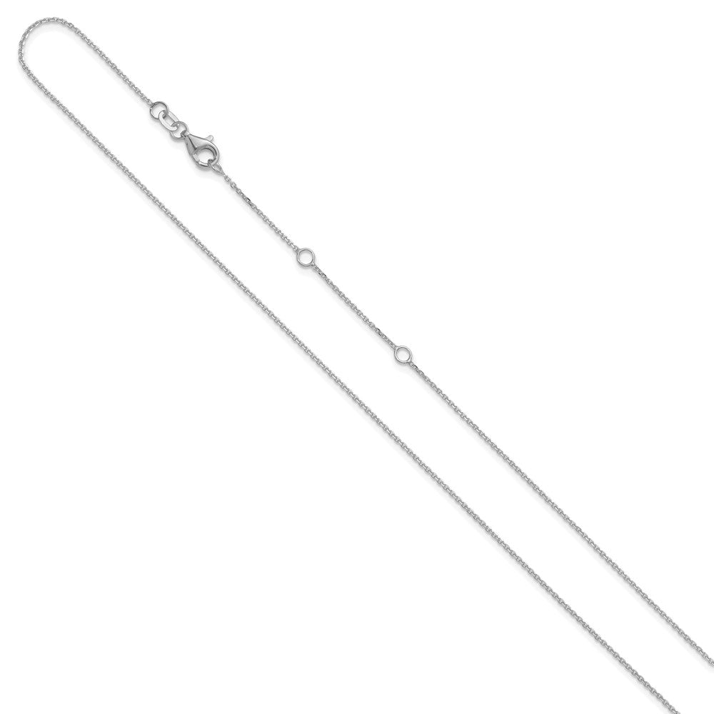14K White Gold 1mm Diamond-cut Square Cable 1in+1in Adjustable Chain
