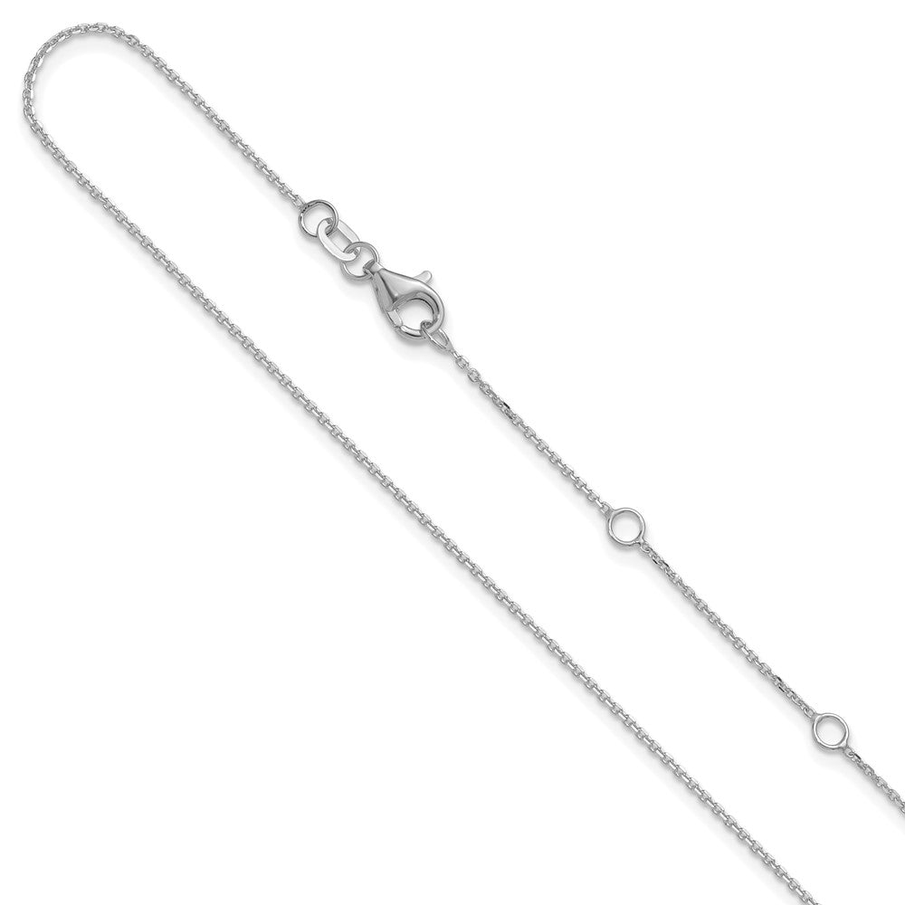 14K White Gold 1mm Diamond-cut Square Cable 1in+1in Adjustable Chain
