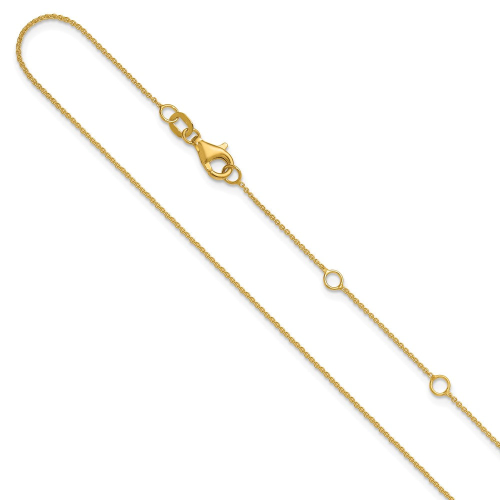 14K Yellow Gold .9mm Round Cable 1in+1in Adjustable Chain