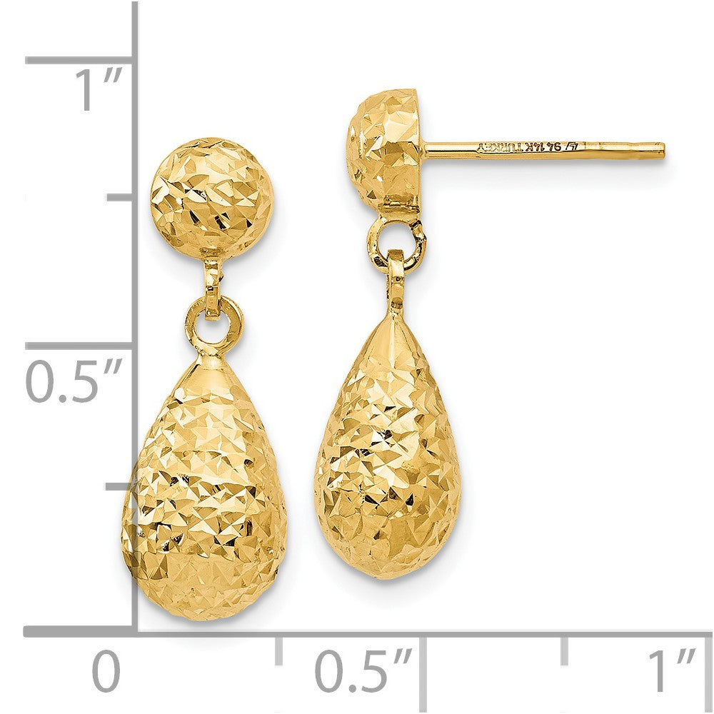 14K Diamond-cut Post Dangle Earrings