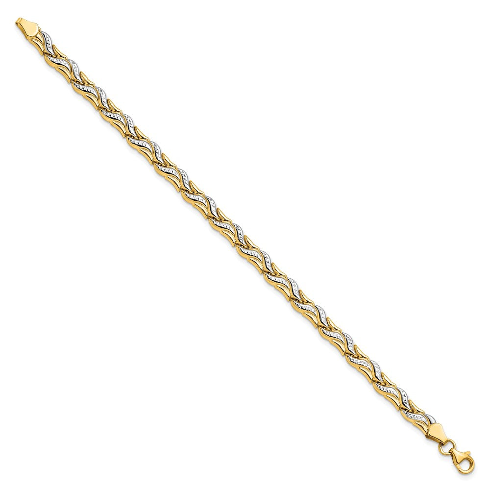 14K with Rhodium Diamond-cut Bracelet
