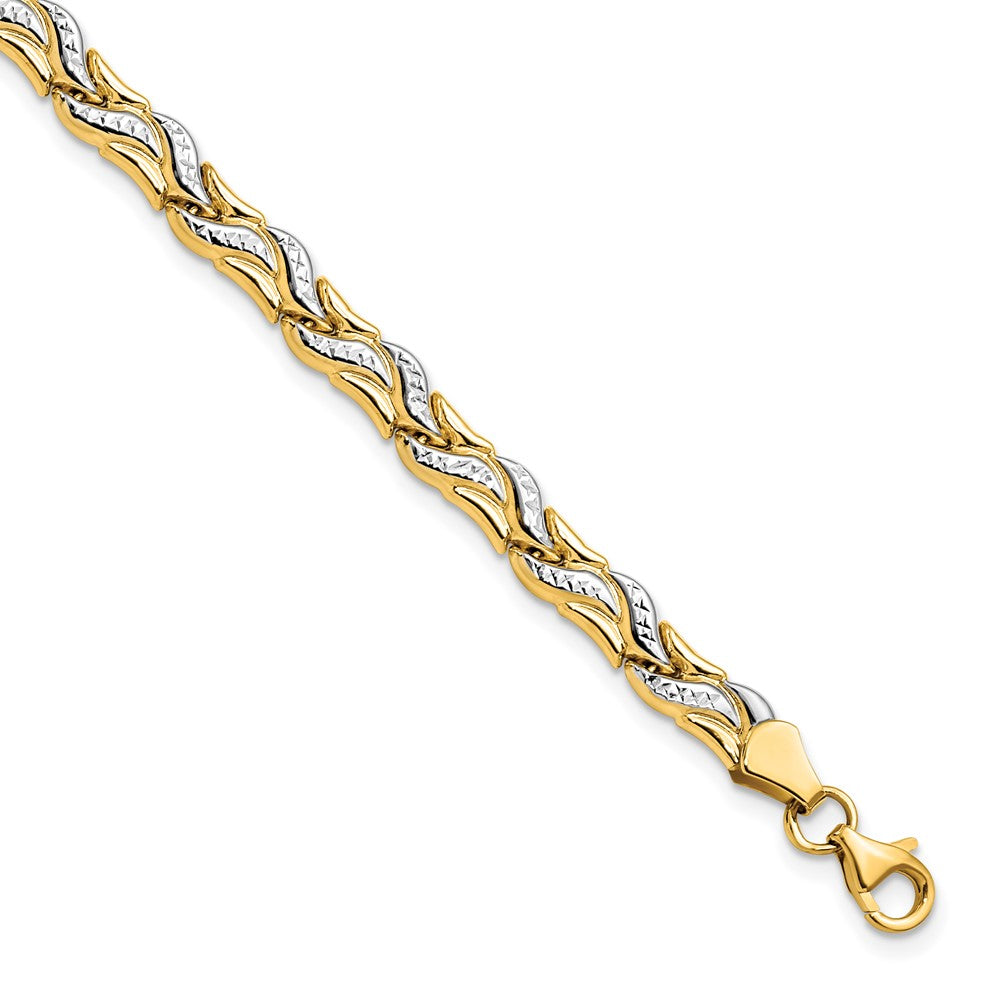 14K with Rhodium Diamond-cut Bracelet