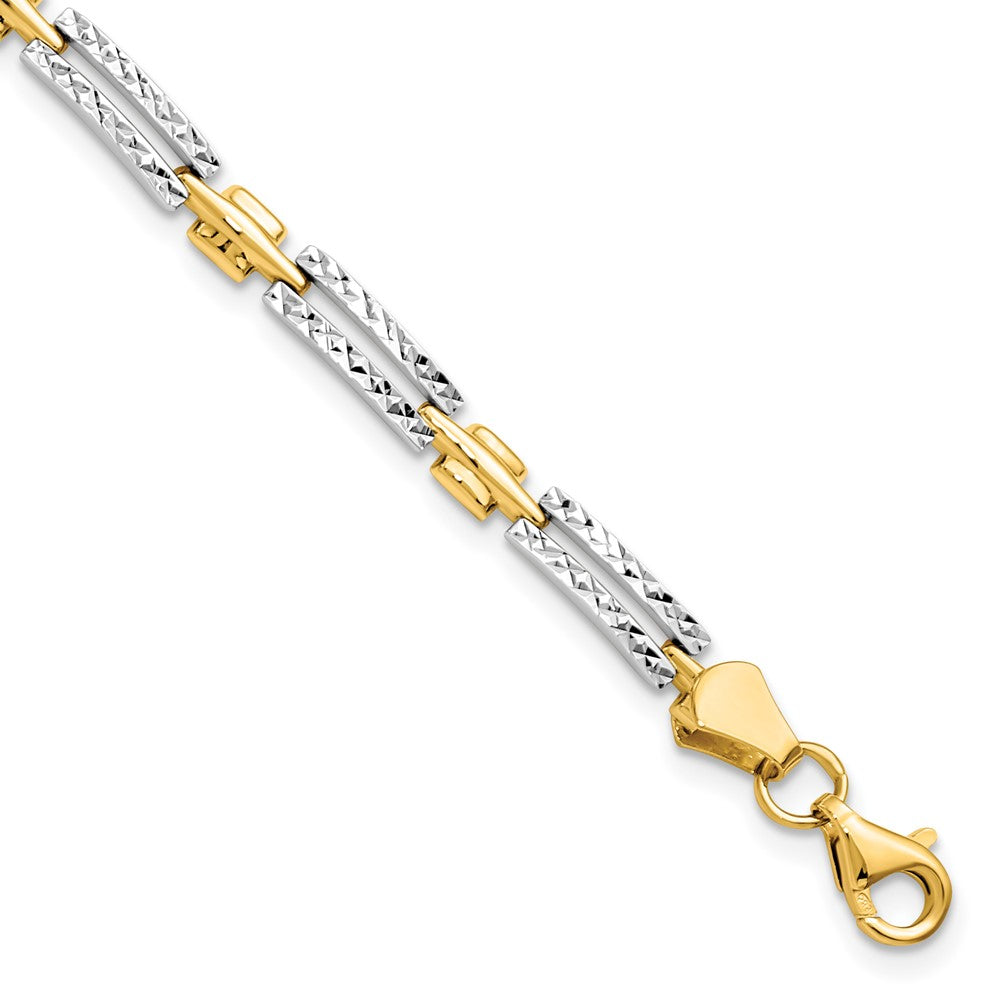 14K with Rhodium Diamond-cut Bracelet