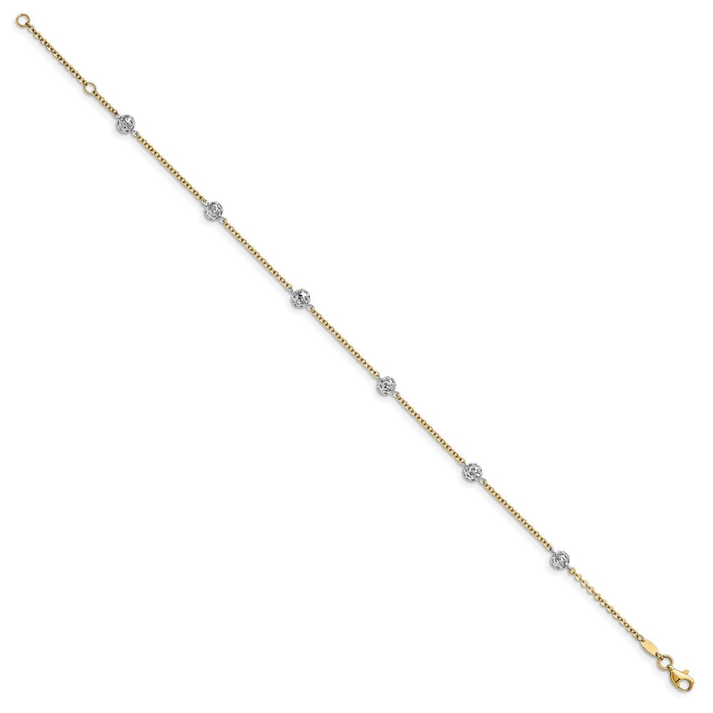 14K Two-tone Polished and Diamond-cut Anklet