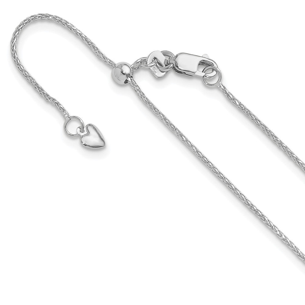 10K White Gold Adjustable 1mm Diamond-cut Wheat Chain