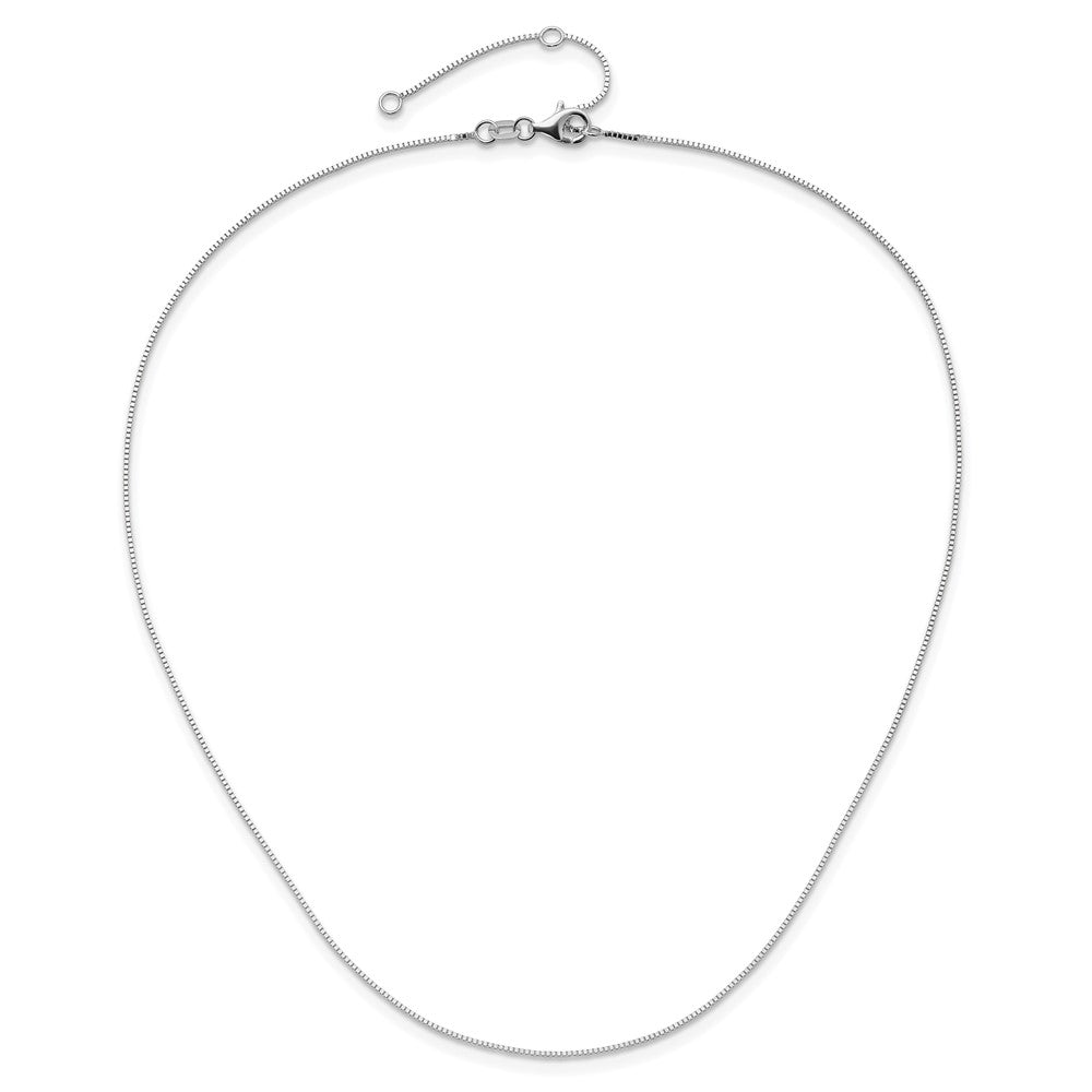 10K White Gold .7mm Box 1in+1in Adjustable Chain Adjustable