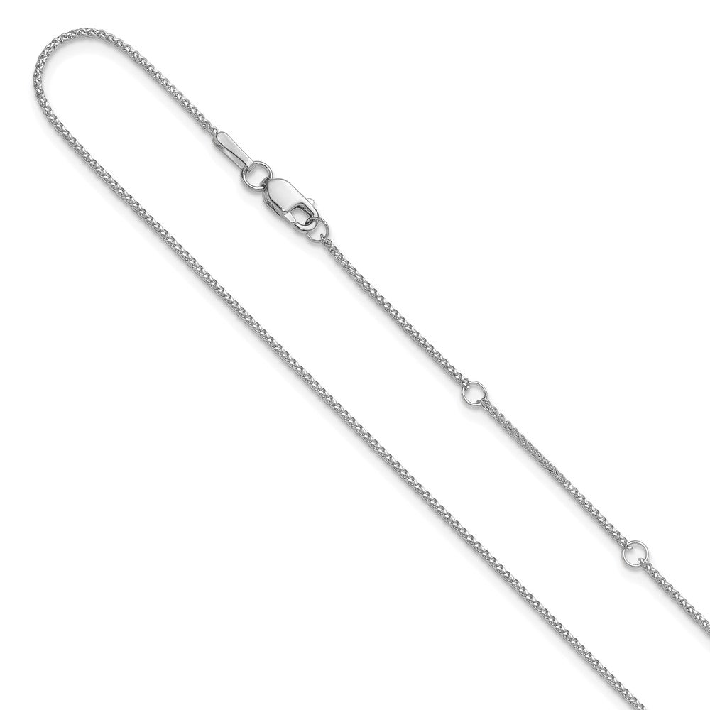 10K White Gold 1mm Diamond-cut Spiga 1in+1in Adjustable Chain