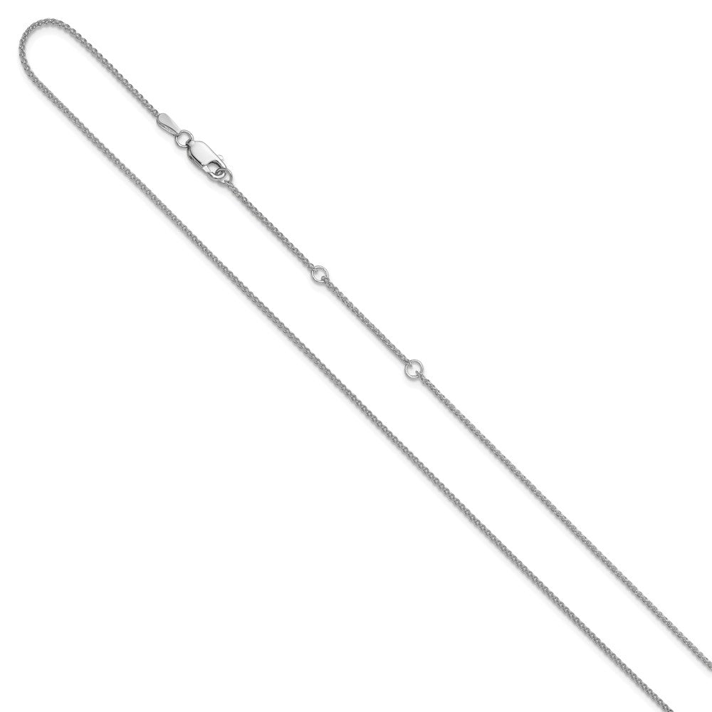 10K White Gold 1.25mm Spiga 1in+1in Adjustable Chain