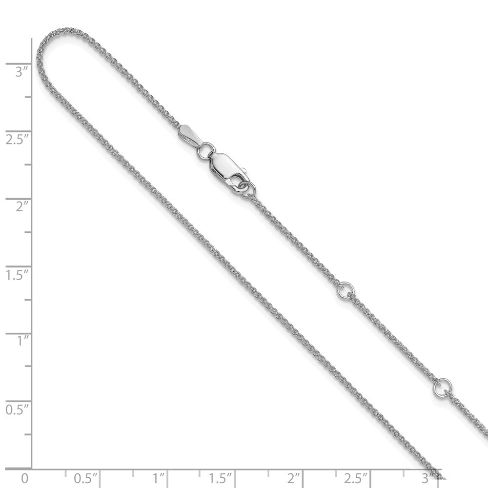 10K White Gold 1.25mm Spiga 1in+1in Adjustable Chain