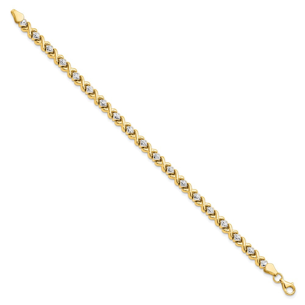 10K Yellow Gold with Rhodium Diamond-cut Bracelet