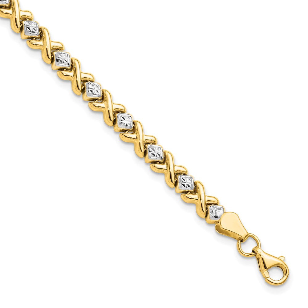 10K Yellow Gold with Rhodium Diamond-cut Bracelet