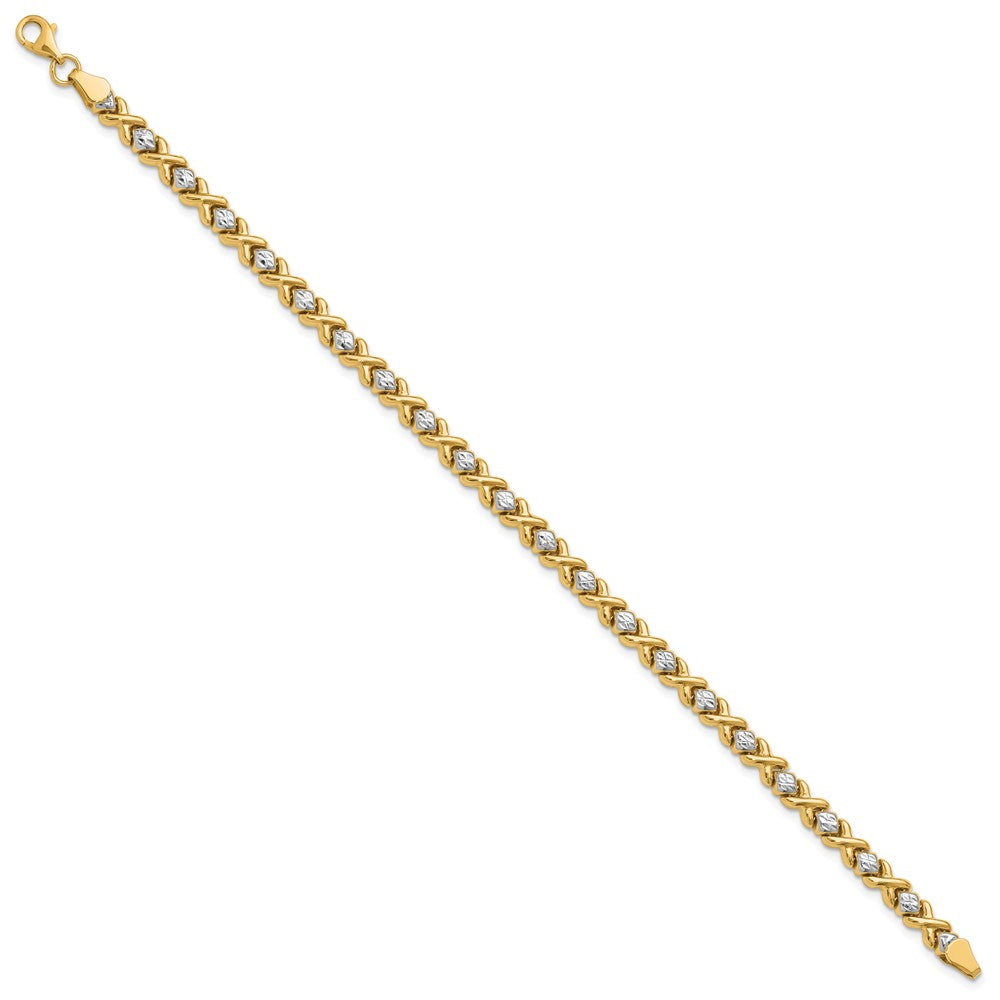 10K with Rhodium Polished and Diamond-cut Bracelet