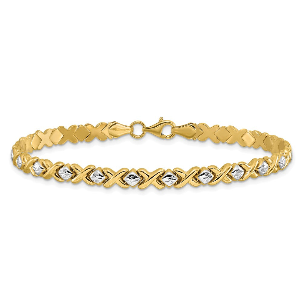 10K with Rhodium Polished and Diamond-cut Bracelet