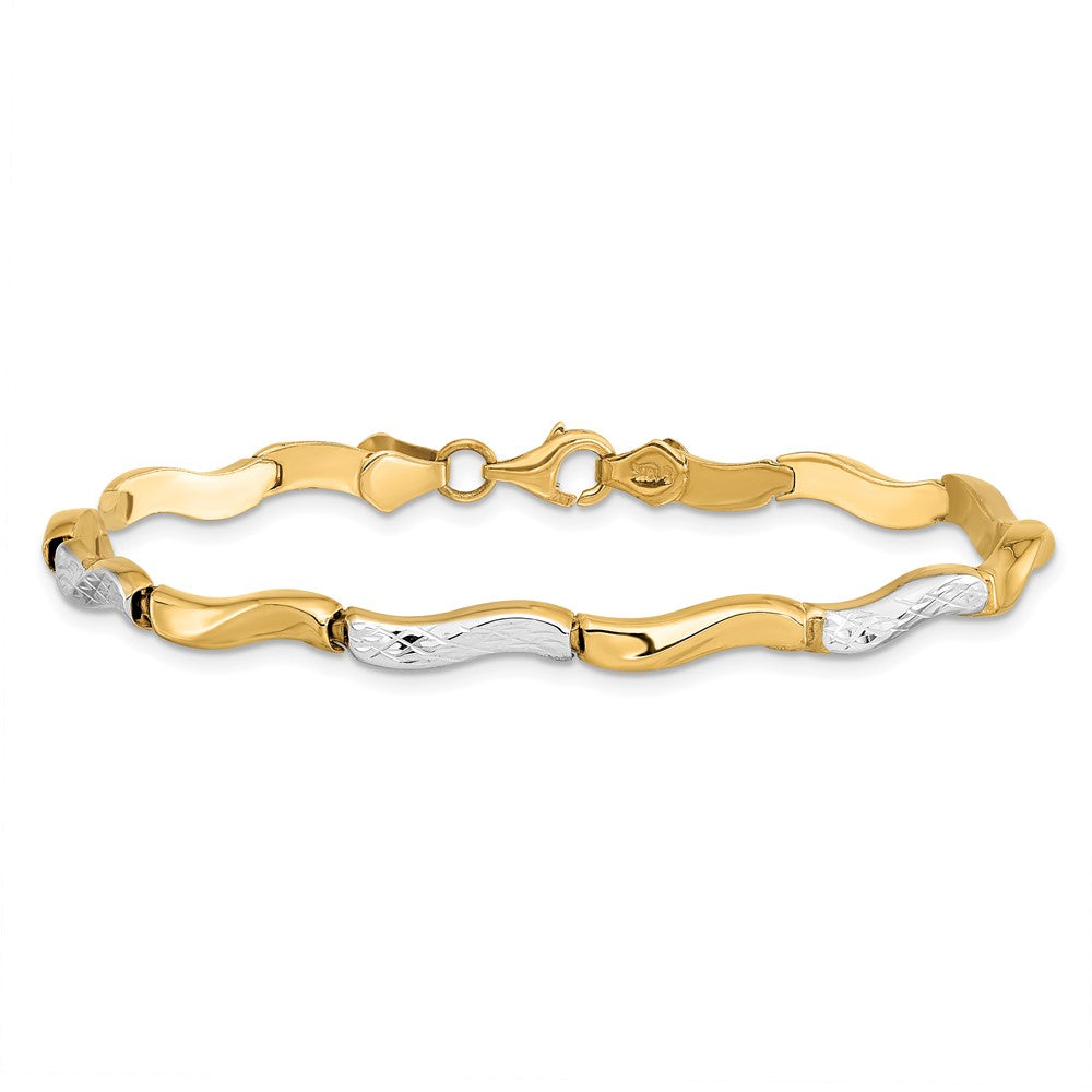 10K Gold with Rhodium Diamond-cut Bracelet