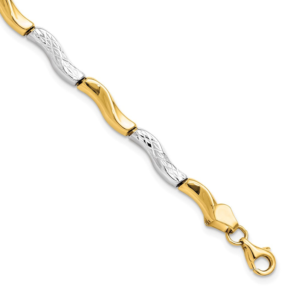 10K Gold with Rhodium Diamond-cut Bracelet