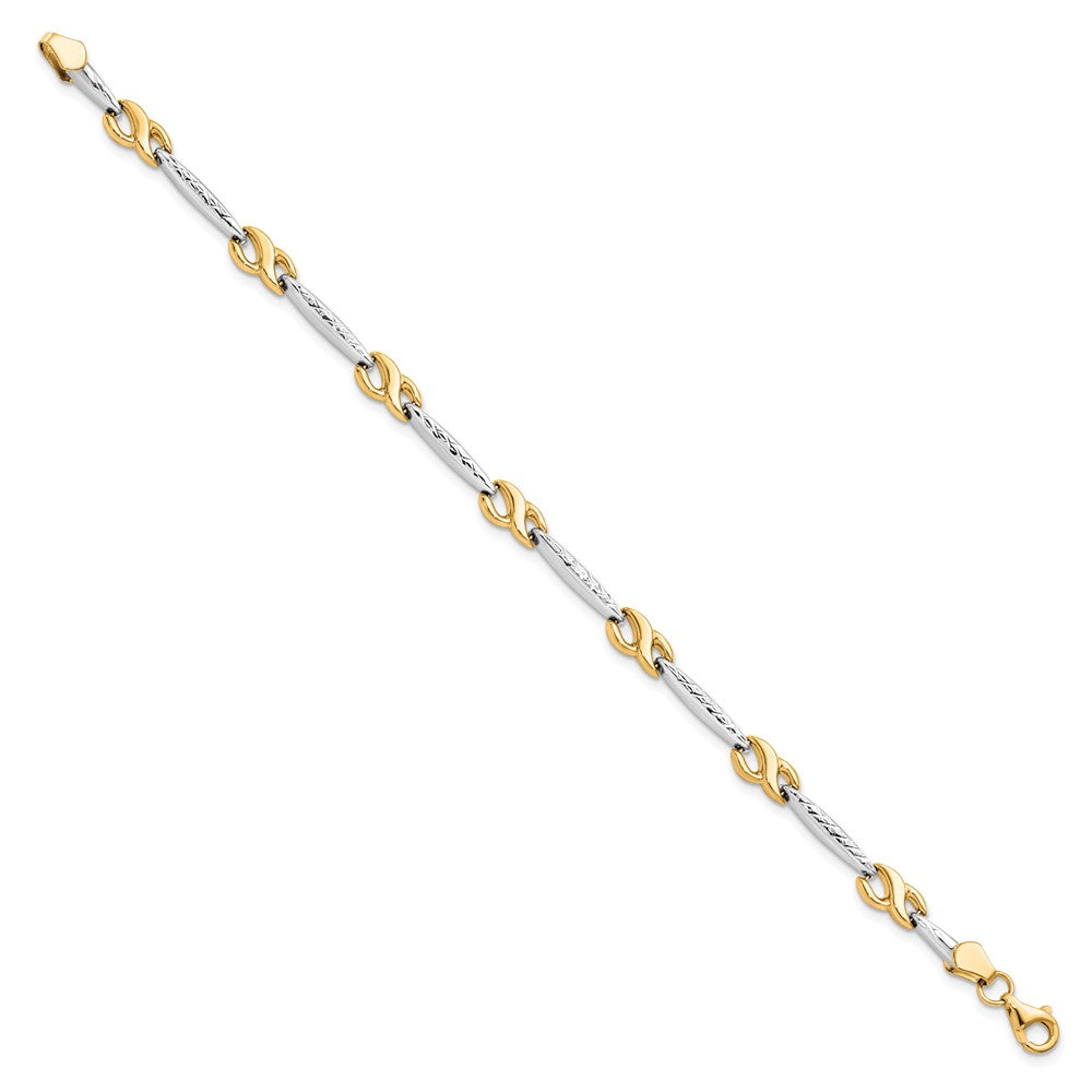 10K with Rhodium Diamond-cut Bracelet