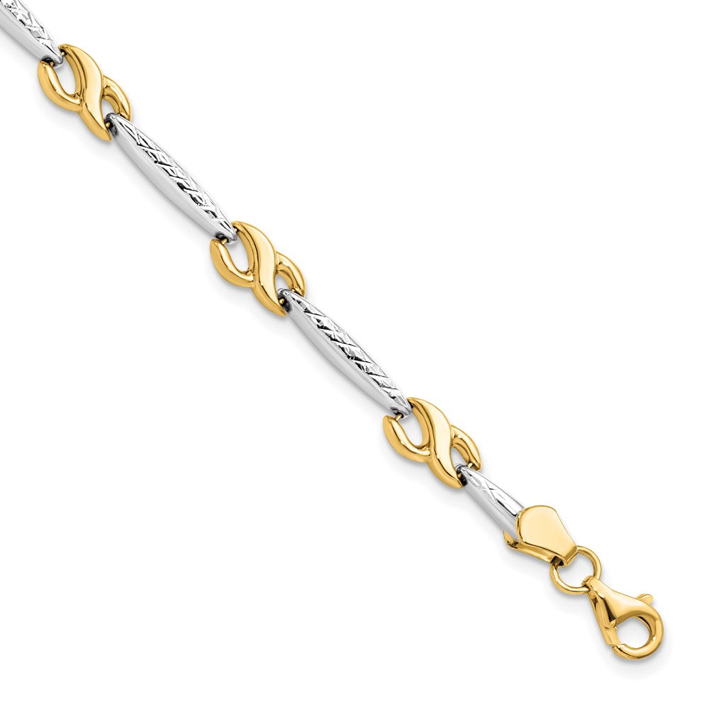 10K with Rhodium Diamond-cut Bracelet