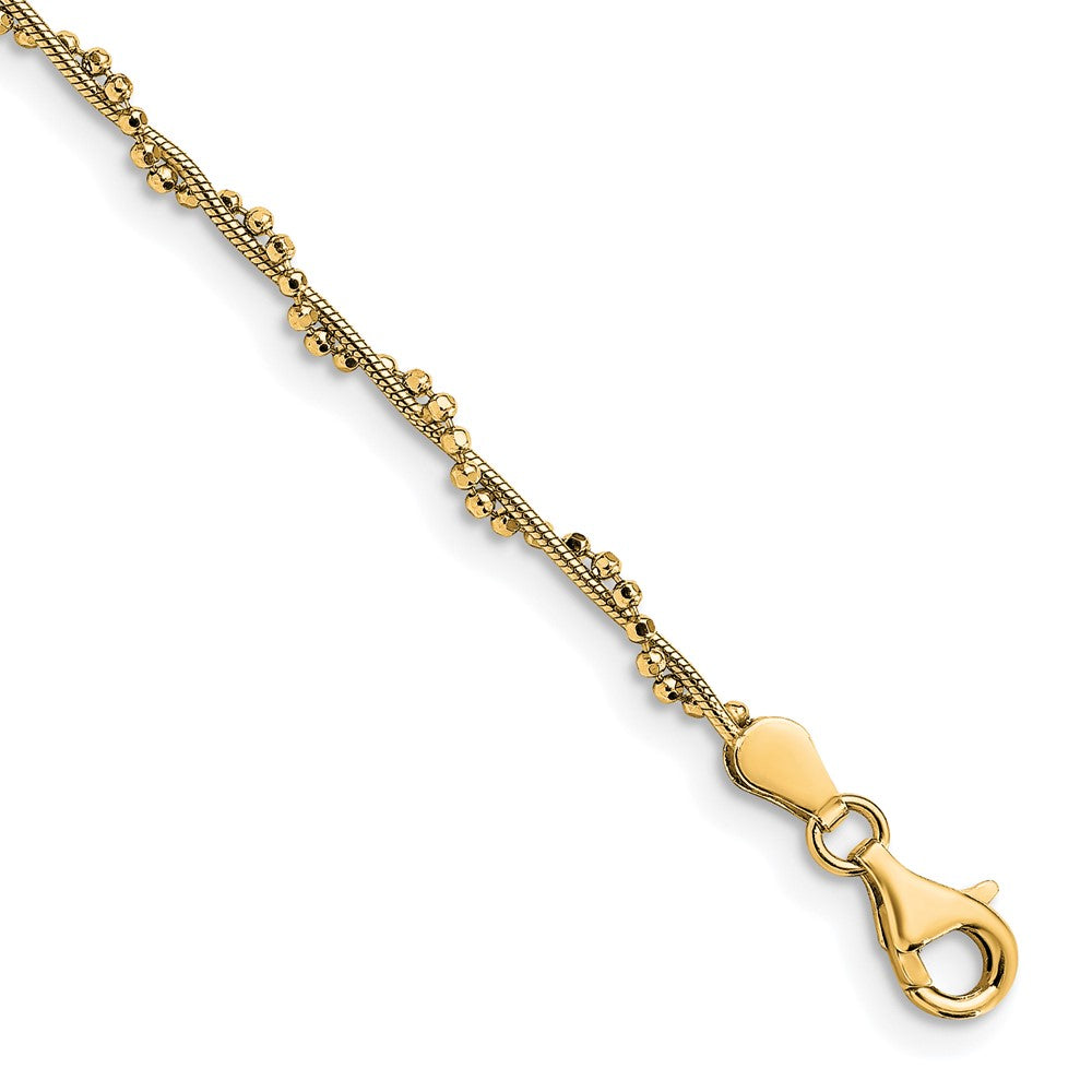 Sterling Silver Gold-plated Twisted Bead 9in + 1in ext. Anklet