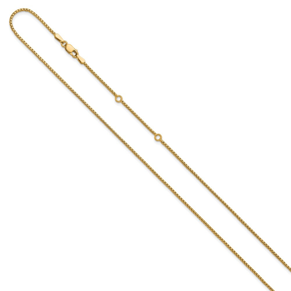 Sterling Silver Gold-plated 1.2mm Round Box 1in+1in Adj. Chain