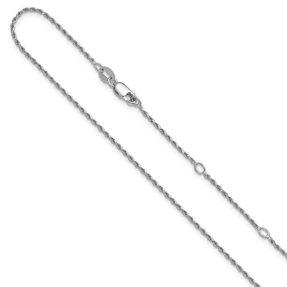 Sterling Silver RH-plt 1.2mm Diamond-cut Rope 1in+1in Adjustable Chain