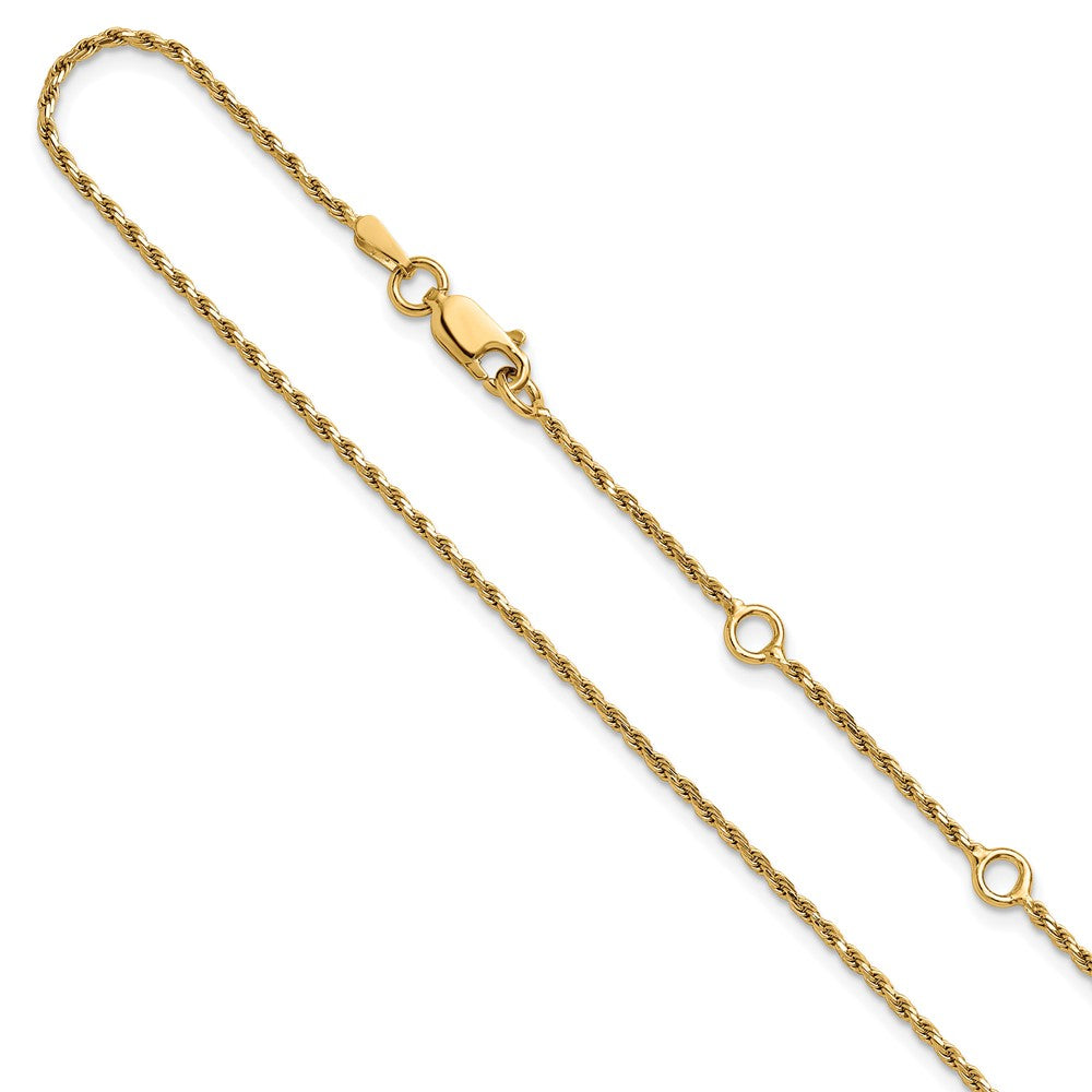Sterling Silver Gold-plated 1.4mm Diamond-cut Rope 1in+1in Adjustable Chai