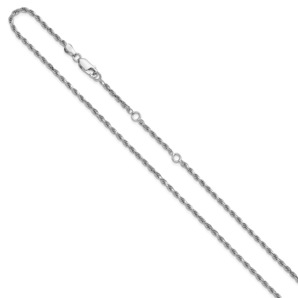Sterling Silver RH-plt 2.2mm Diamond-cut Rope 1in+1in Adjustable Chain