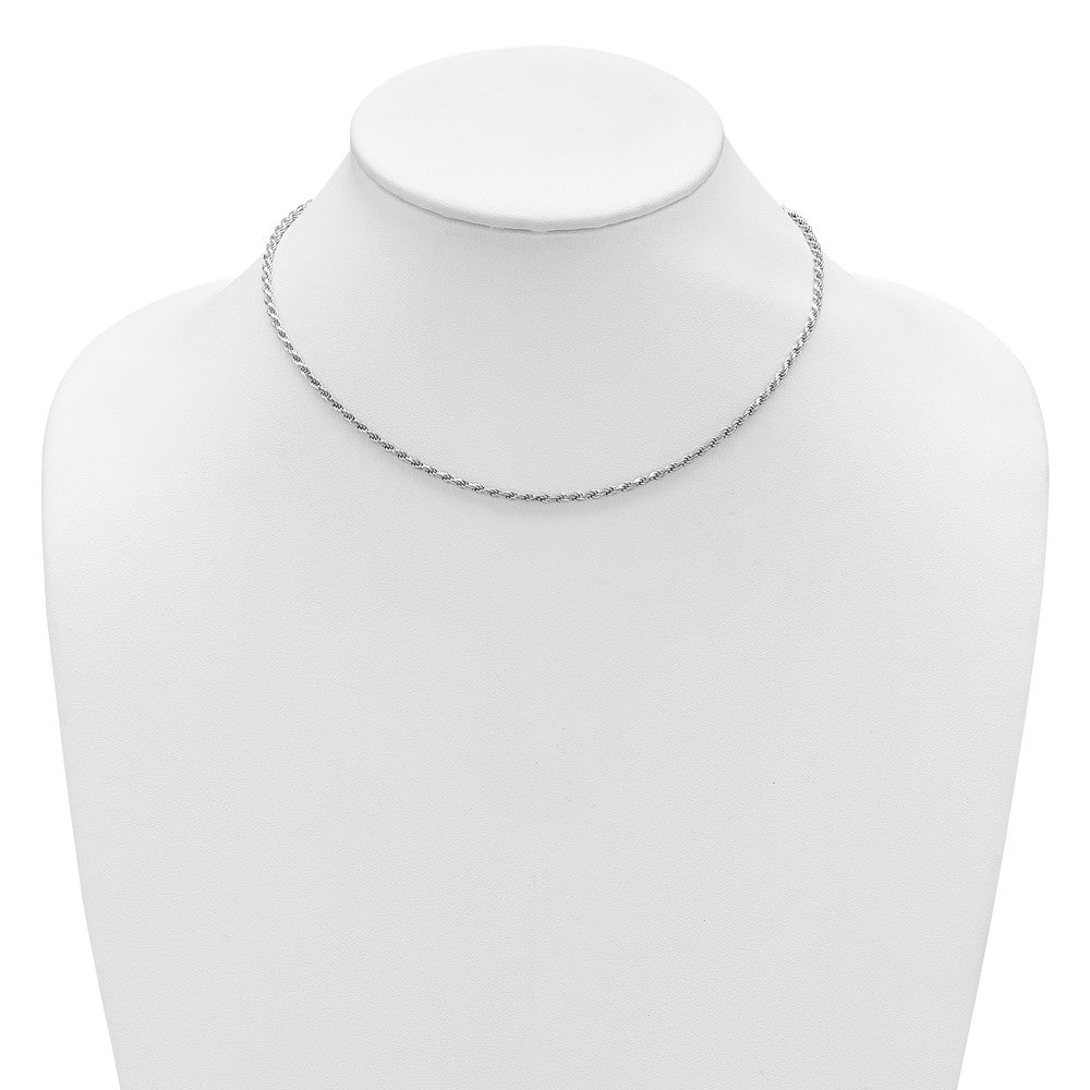 Sterling Silver RH-plt 2.2mm Diamond-cut Rope 1in+1in Adjustable Chain