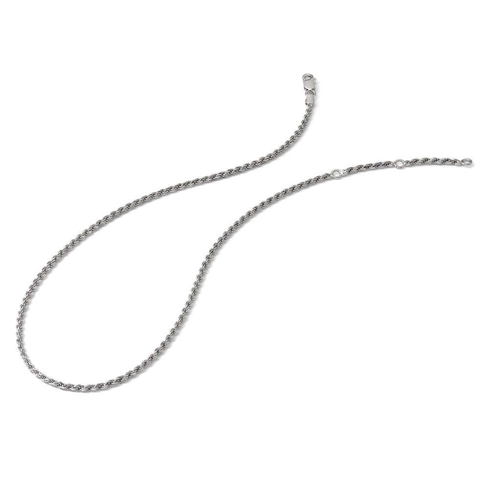 Sterling Silver RH-plt 2.2mm Diamond-cut Rope 1in+1in Adjustable Chain