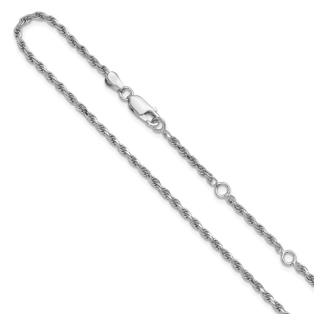 Sterling Silver RH-plt 2.2mm Diamond-cut Rope 1in+1in Adjustable Chain