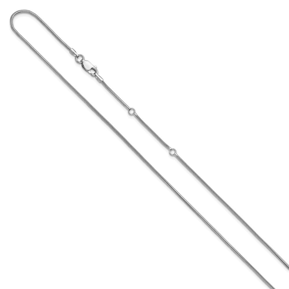 SS Rh-plat 1.4mm Round Snake 1in+1in Adjustable Chain
